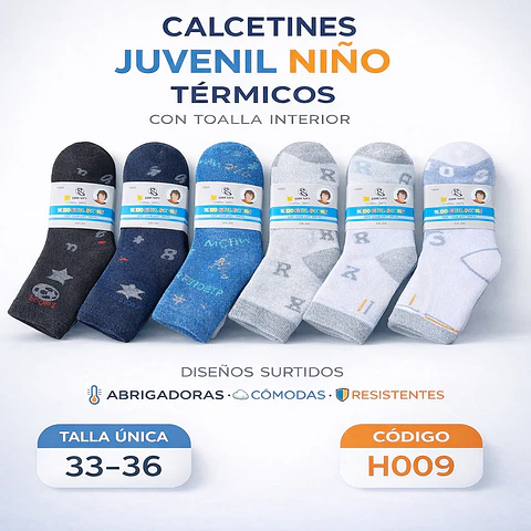Calcetas juvenil niño térmica con toallas talla 33/36 la docena 
