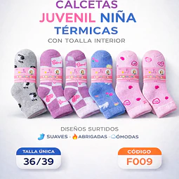 Calcetas juvenil niña térmica con toallas talla 36/39 la docena 