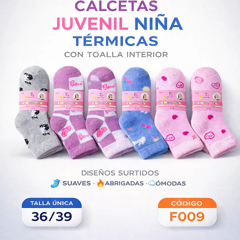 Calcetas juvenil niña térmica con toallas talla 36/39 la docena 
