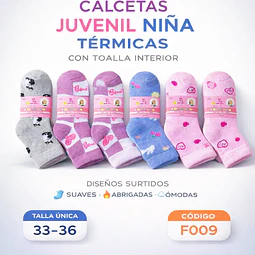 Calcetas juvenil niña térmica con toallas talla 36/39 la docena 