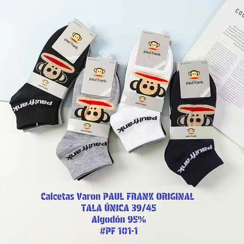 Calcetas Varón PAUL FRANK ORIGINAL algodón 95% # Pf101-1 talla única 39/45 la docena 