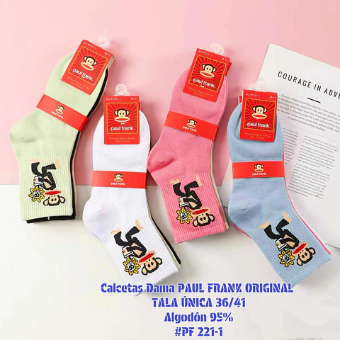 Calcetas Dama PAUL FRANK ORIGINAL algodón 95% # Pf221-1 talla única 36/41 la docena 