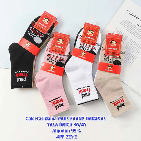 Calcetas Dama PAUL FRANK ORIGINAL algodón 95% # Pf221-2 talla única 36/41 la docena 