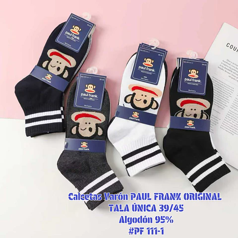 Calcetas Varón PAUL FRANK ORIGINAL algodón 95% # Pf111-1 talla única 39/45 la docena 