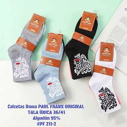 Calcetas Dama PAUL FRANK ORIGINAL algodón 95% # Pf211-2 talla única 36/41 la docena 