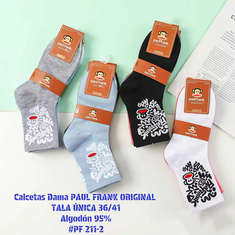 Calcetas Dama PAUL FRANK ORIGINAL algodón 95% # Pf211-2 talla única 36/41 la docena 