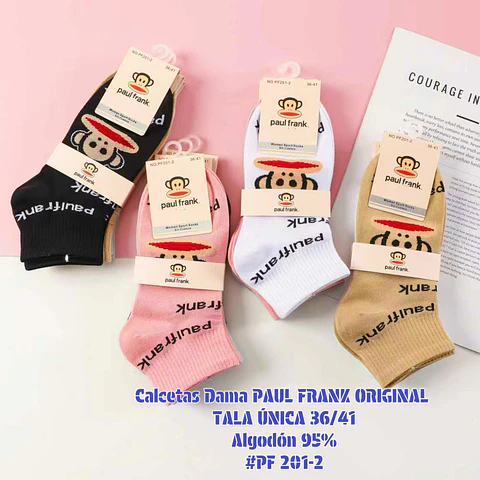 Calcetas Dama PAUL FRANK ORIGINAL algodón 95% # Pf201-2 talla única 36/41 la docena 