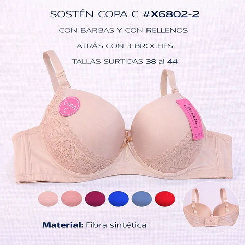 Sostén copa C tallas y colores surtidas la docena 
