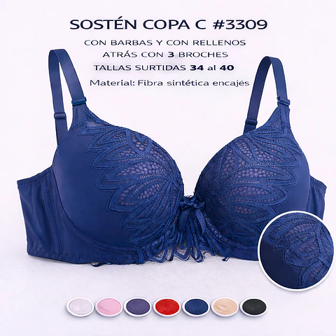 Sostén copa C tallas y colores surtidas la docena 