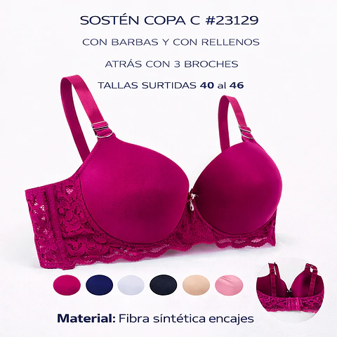Sostén copa C tallas y colores surtidas la docena 