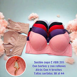 Sostén copa C con 4 broches tallas y colores surtidas la docena 