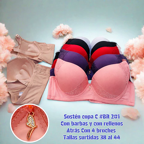 Sostén copa C con 4 broches tallas y colores surtidas la docena 