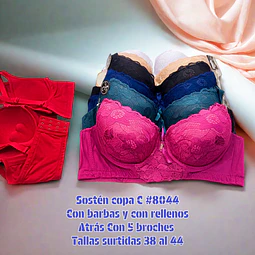 Sostén copa C con 5 broches tallas y colores surtidas la docena 