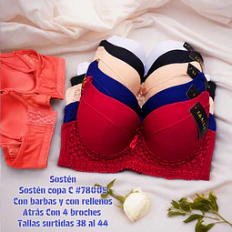 Sostén copa C con 4 broches tallas y colores surtidas la docena 