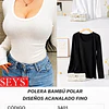 CAMISETA SEYS DAMA BAMBÚ CON POLAR 3401 DISEÑOS ACANALADO FINO TALLA UNICA L Y COLORES 8 NEGRA+4 BLANCA LA DOCENA
