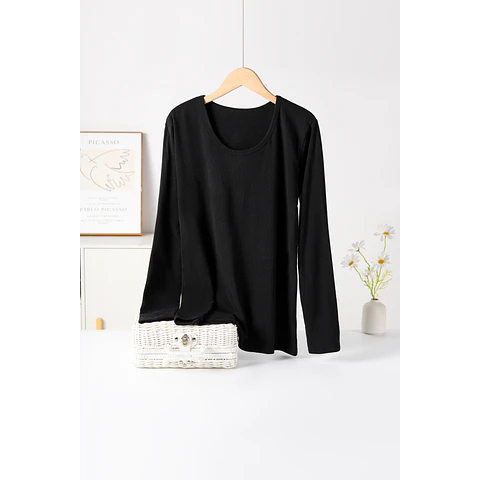 CAMISETA SEYS DAMA BAMBÚ CON POLAR 3401 DISEÑOS ACANALADO FINO TALLA UNICA S Y COLORES 8 NEGRA+4 BLANCA LA DOCENA