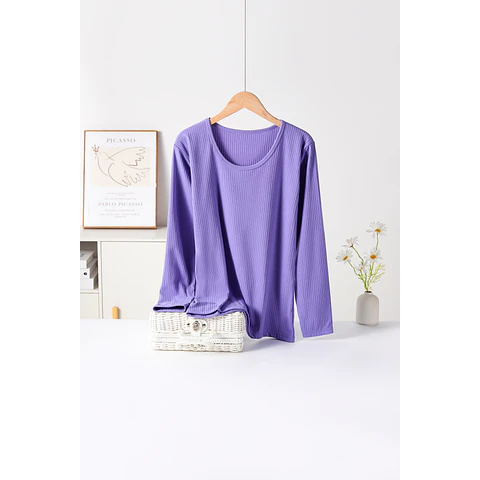 CAMISETA SEYS DAMA BAMBÚ CON POLAR 3503 DISEÑOS ACANALADO ANCHO TALLA UNICA XL Y COLORES SURTIDOS LA DOCENA 