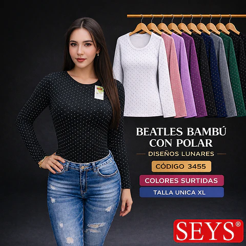 Camiseta SEYS mujer lunares 3455 bambú con polar talla UNICA XL y colores surtidos la docena 