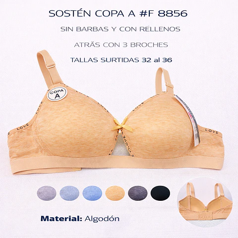 Sostén copa A tallas y colores surtidas la docena 