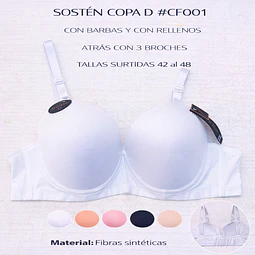 Sostén copa D tallas y colores surtidas la docena 