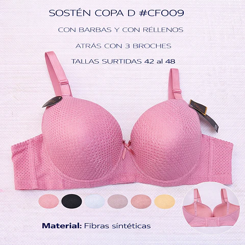 Sostén copa D tallas y colores surtidas la docena 