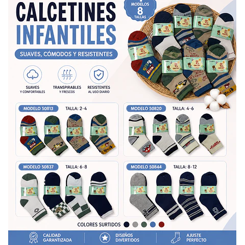 Calcetas niño térmicas con toallas y cobre talla única 2/4 años la docena 