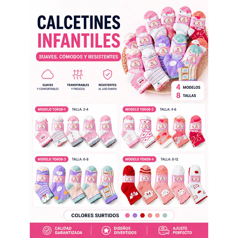 Calcetas niña térmicas con toallas y cobre talla única 6/8 años la docena 