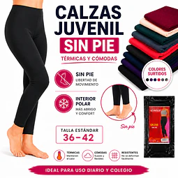 Calzas con polar juvenil microfibras talla estándar y colores surtidas la docena 