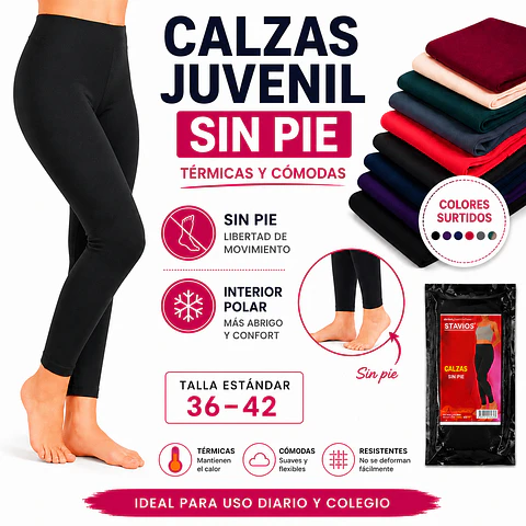 Calzas con polar juvenil microfibras talla estándar y colores surtidas la docena 