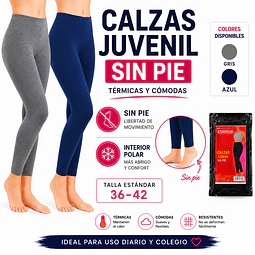 Calzas con polar juvenil microfibra talla estándar y colores surtidas Azul/Gris la docena 