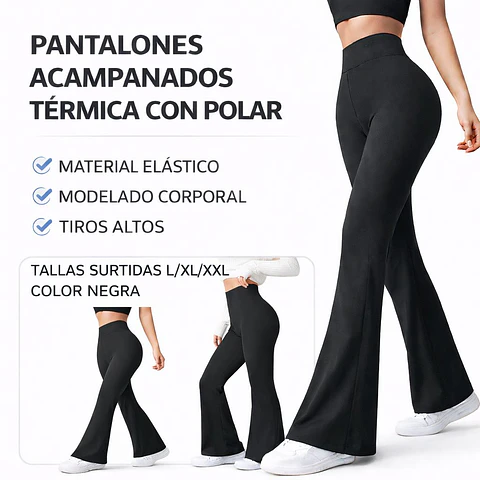 Pantalones acampanados tiros altos térmica con polar color negra y tallas surtidas la docena