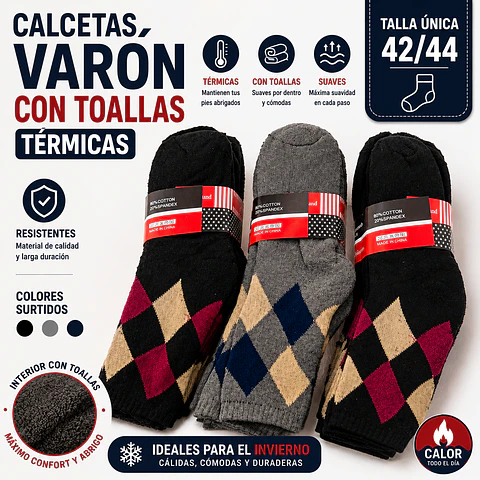 Calcetas oferta varón con toallas térmicas talla única la docena 