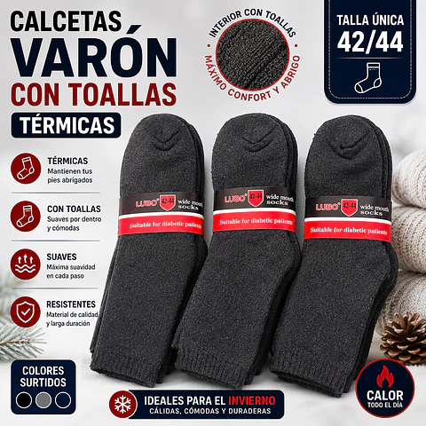 Calcetas oferta varón con toallas térmicas talla única la docena 