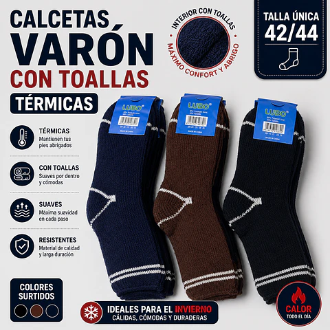 Calcetas oferta varón con toallas térmicas talla única la docena 