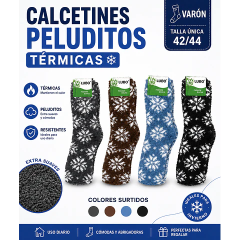 Calcetas oferta varón peluditos térmicas talla única la docena 