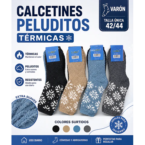Calcetas oferta varón peluditos térmicas talla única la docena 