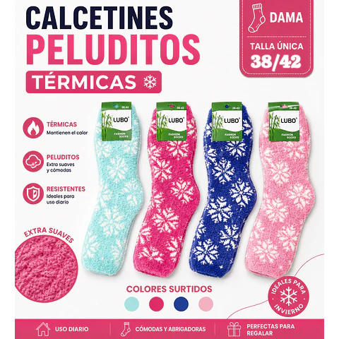 Calcetas oferta dama peluditos térmicas talla única la docena 