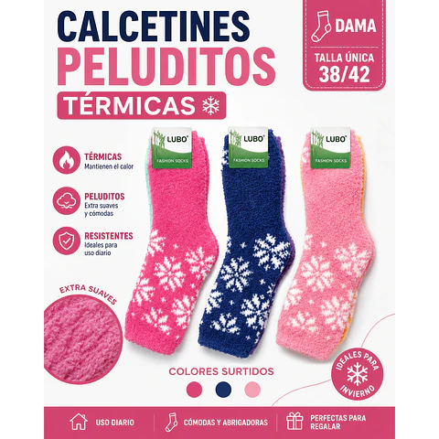 Calcetas oferta dama peluditos térmicas talla única la docena 