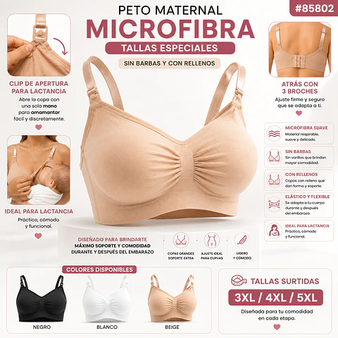Peto deportivo maternal microfibra tallas y copa especiales y colores surtidas la docena 