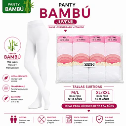 Pantys juvenil color blanco tallas surtidas la docena 