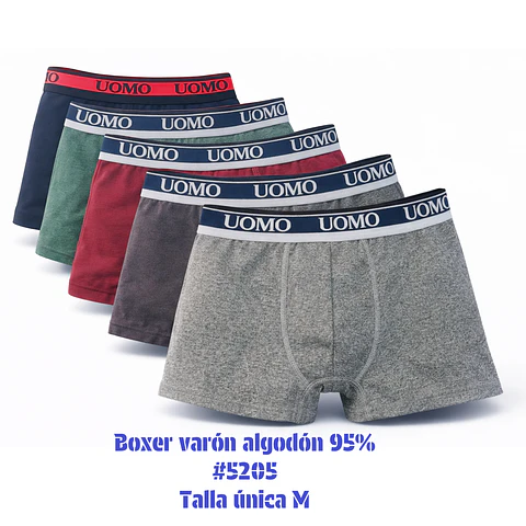 Boxer varón algodón 95% talla única M y colores surtidas la docena 