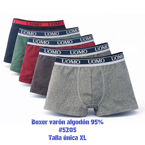 Boxer varón algodón 95% talla única XL y colores surtidas la docena 