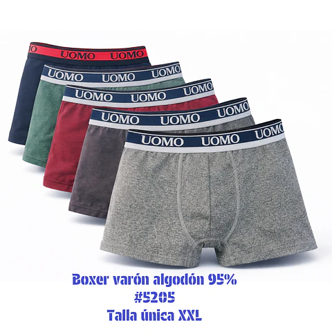 Boxer varón algodón 95% talla única XXL y colores surtidas la docena 