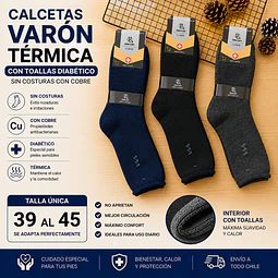 Calcetas Varon diabético térmicas con toallas talla única 39/45 y colores surtidas la docena 