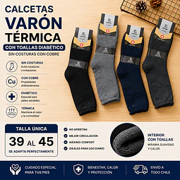 Calcetas Varon diabético térmicas con toallas talla única 39/45 y colores surtidas la docena 