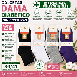 Calceta diabética liviana sin costuras C 410 Para dama talla única 36/41 y colores surtidas la docena 
