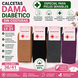 Calceta diabética liviana sin costuras LY 21 Para dama talla única 36/41 y colores surtidas la docena 