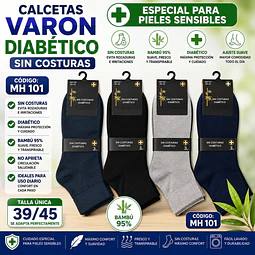 Calcetas diabética liviana sin costuras MH 101 Para varón talla única 39/45 y colores surtidas la docena 