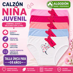 Calzón juvenil algodón talla única para 16 años y colores surtidas la docena 