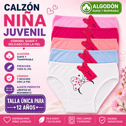 Calzón juvenil algodón talla única para 12 años y colores surtidas la docena 